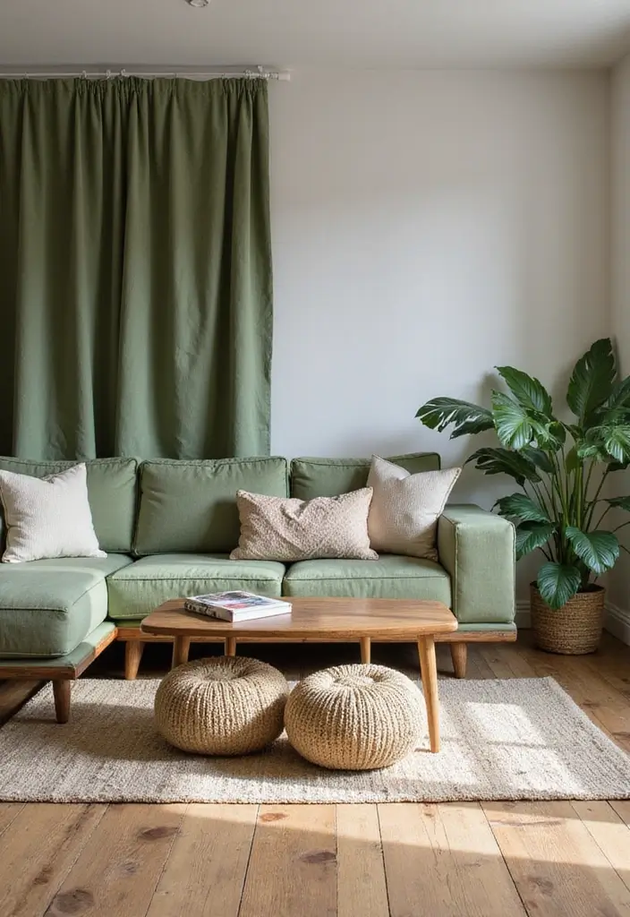 29 Sage Green and Beige Living Room Ideas That Feel Natural and Soft - 7. Incorporating Sustainable Materials