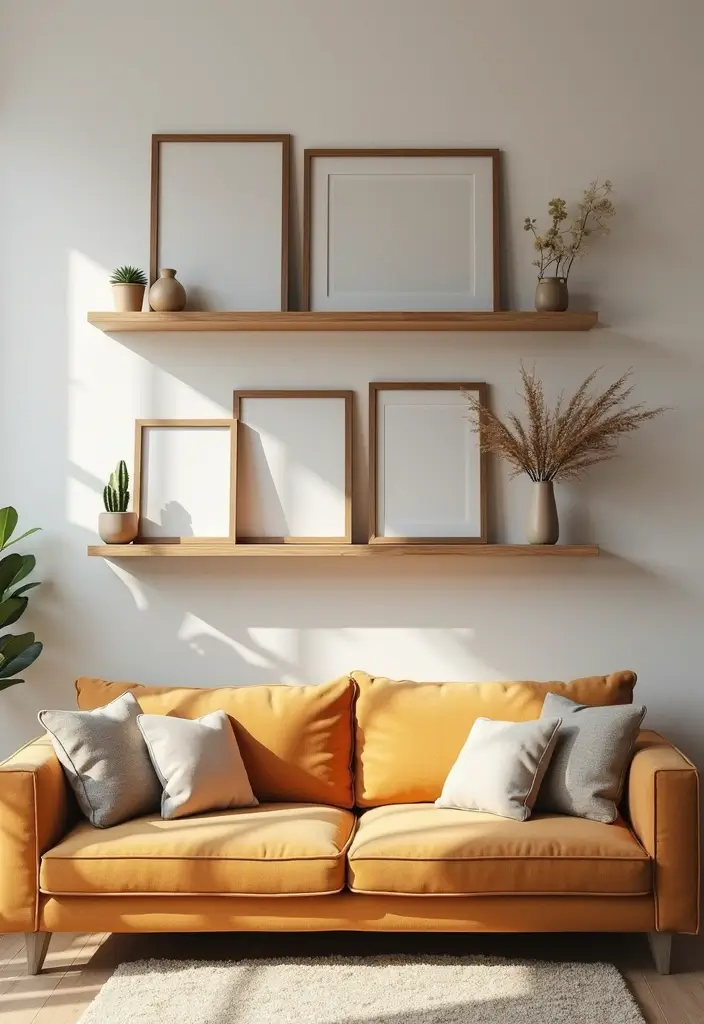 29 Shelves in Living Room Ideas That Add Function and Style - 12. Floating Shelves with Picture Frames