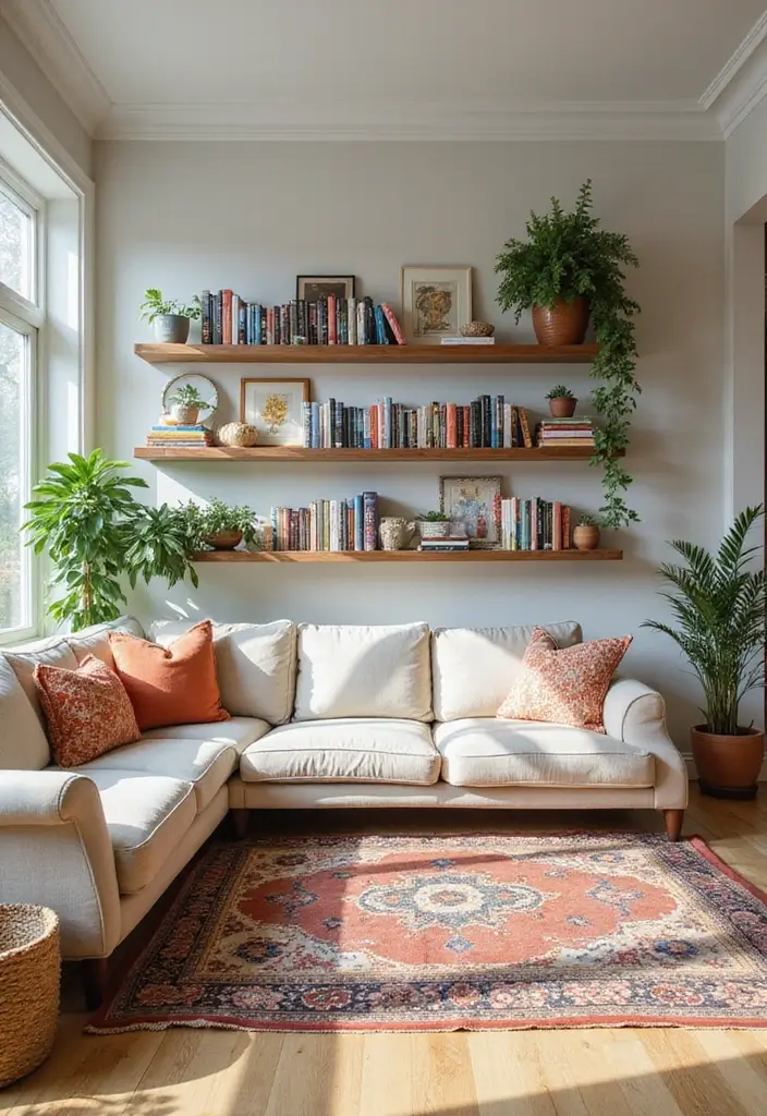 29 Shelves in Living Room Ideas That Add Function and Style - 7. Multi-Tier Floating Shelves