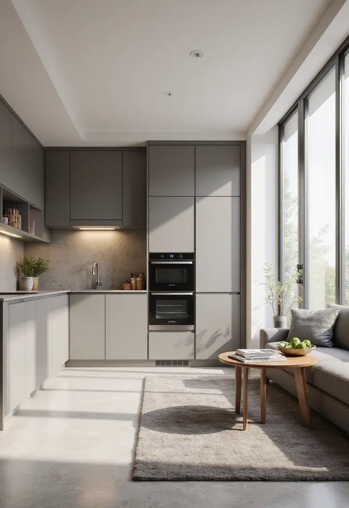 29 Small Open Concept Kitchen Living Room Ideas That Flow Beautifully - 8. Integrated Appliances