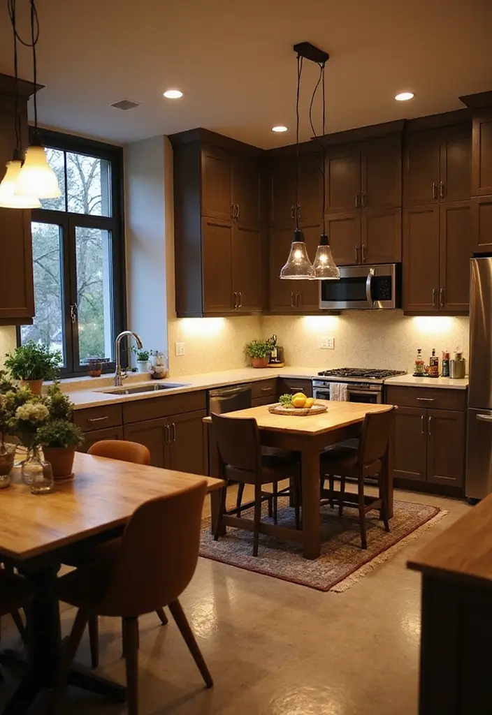 29 Small Open Concept Kitchen Living Room Ideas That Flow Beautifully - 9. Layered Lighting