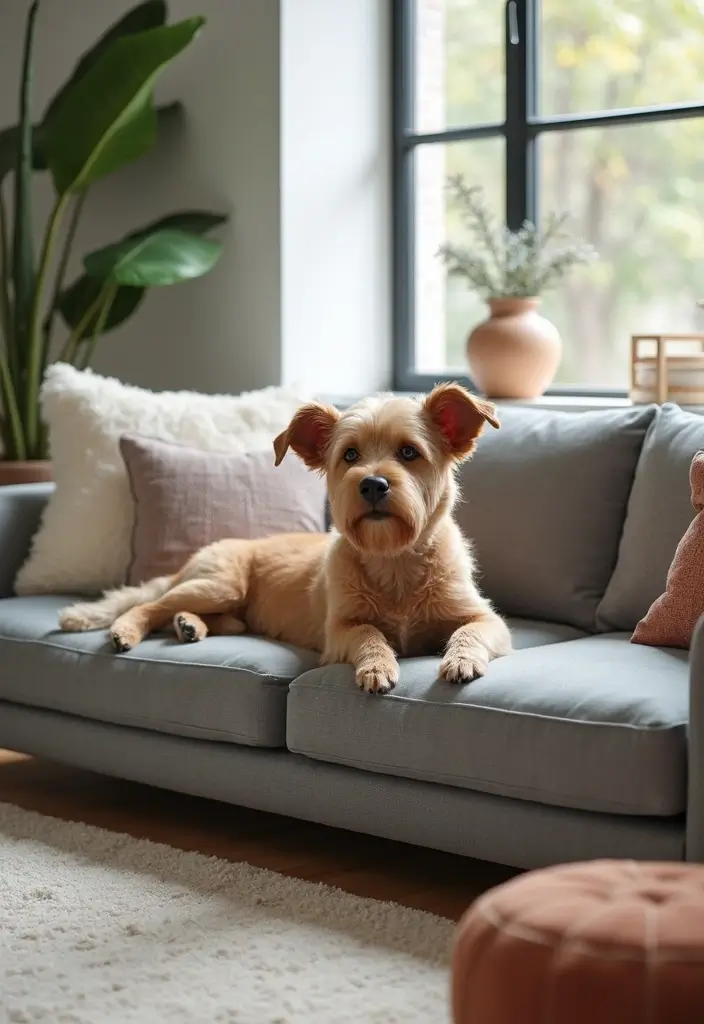 29 Sofas Ideas Living Room Modern Styles That Feel Cozy and Chic - 22. Pet-Friendly Designs