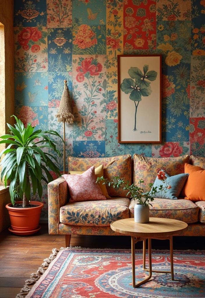 29 Wallpaper Living Room Accent Wall Ideas That Add Character - 11. Eclectic Collage