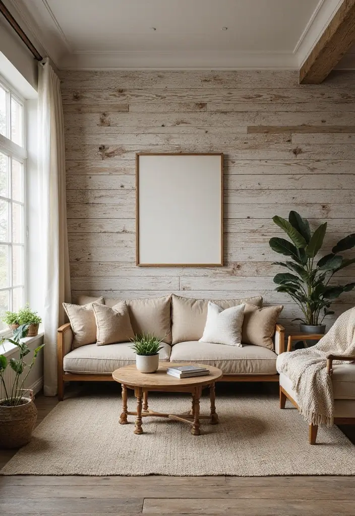 29 Wallpaper Living Room Accent Wall Ideas That Add Character - 12. Rustic Charm