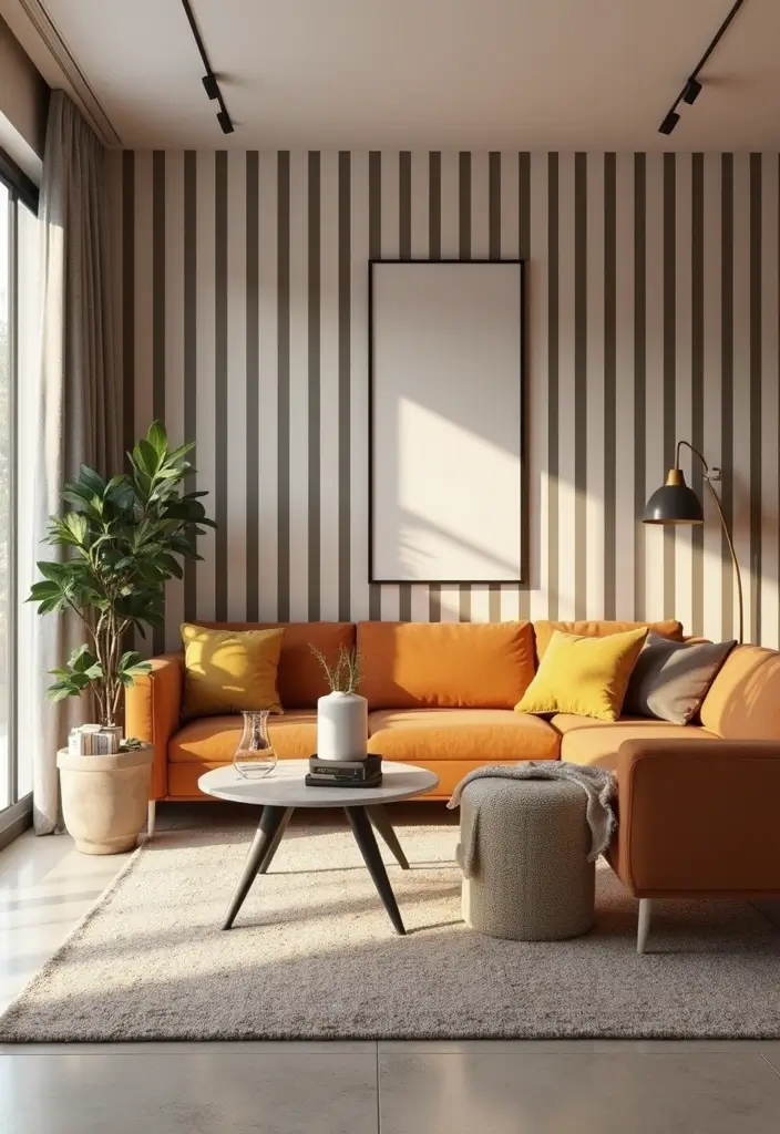 29 Wallpaper Living Room Accent Wall Ideas That Add Character - 14. Classic Stripes