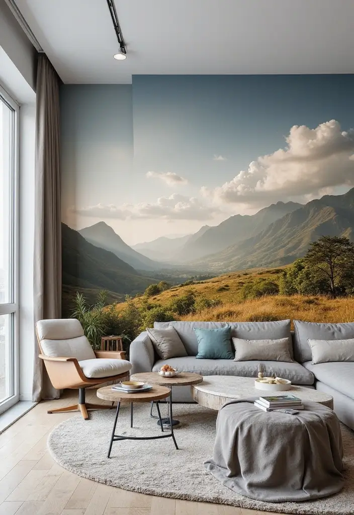 29 Wallpaper Living Room Accent Wall Ideas That Add Character - 15. Unique Murals