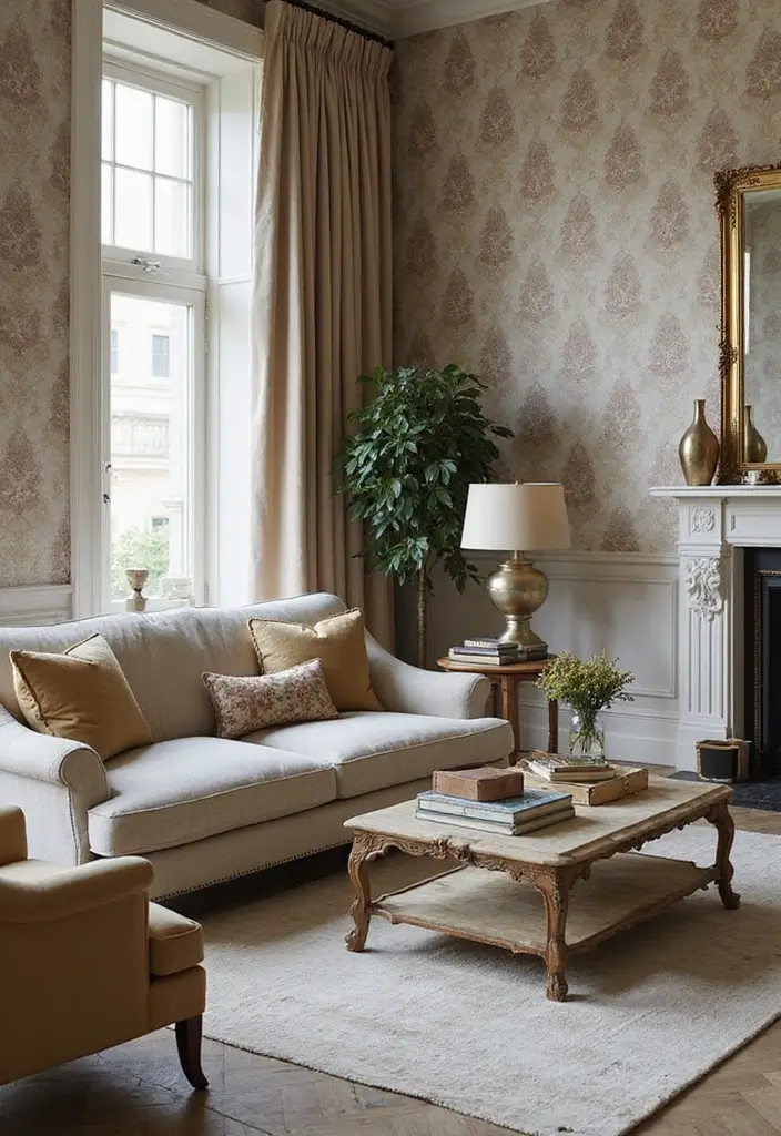 29 Wallpaper Living Room Accent Wall Ideas That Add Character - 18. Elegant Damask