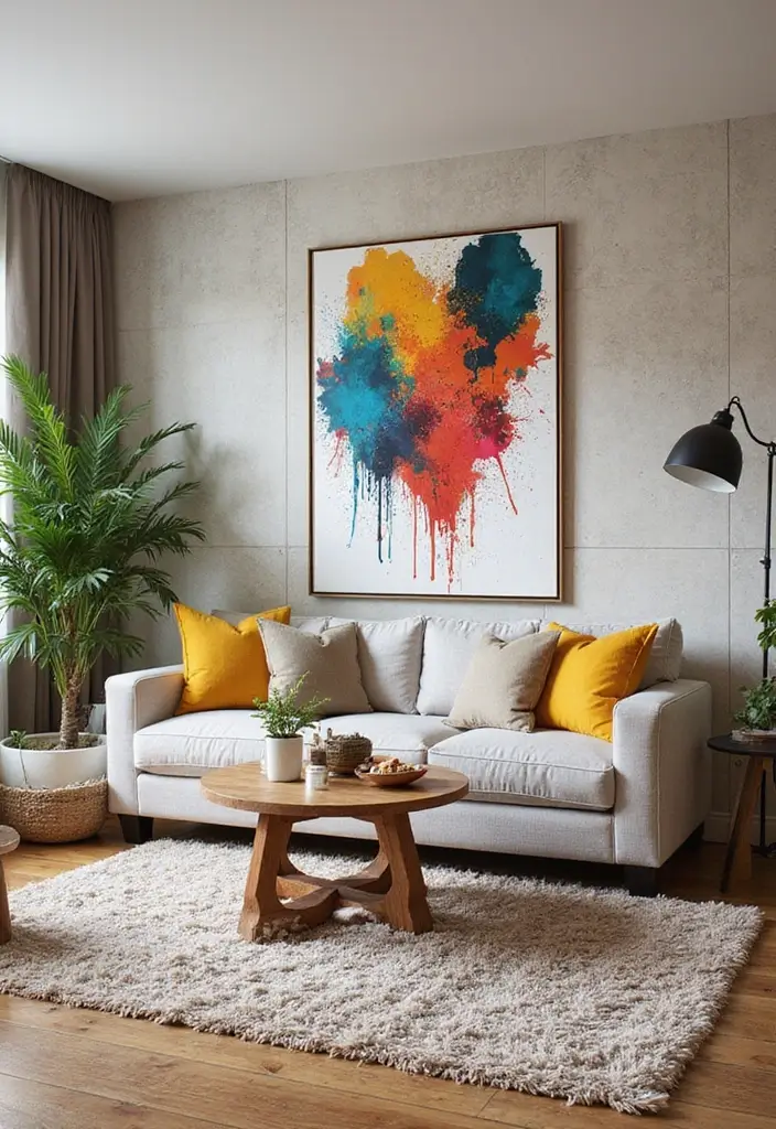 29 Wallpaper Living Room Accent Wall Ideas That Add Character - 20. Eclectic Color Splash