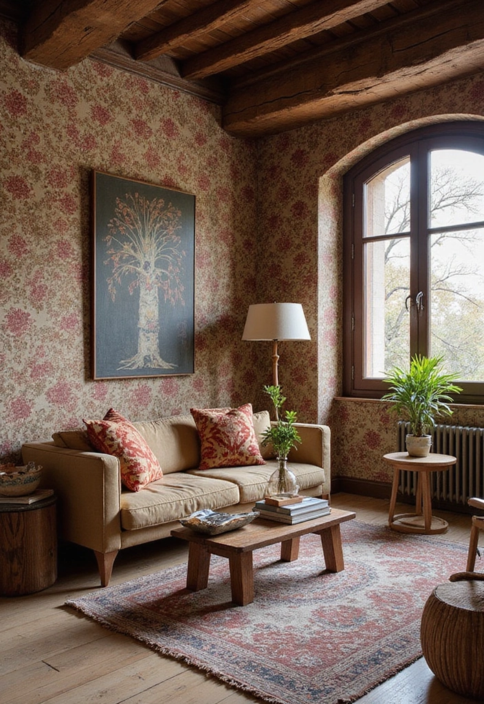29 Wallpaper Living Room Accent Wall Ideas That Add Character - 22. Cultural Inspirations