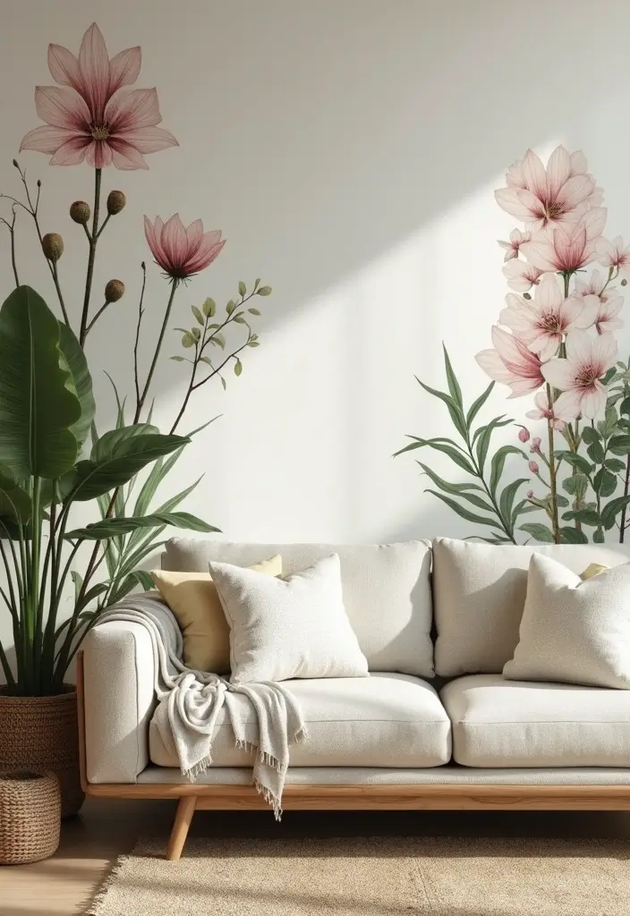 29 Wallpaper Living Room Accent Wall Ideas That Add Character - 24. Beautiful Botanical Illustrations