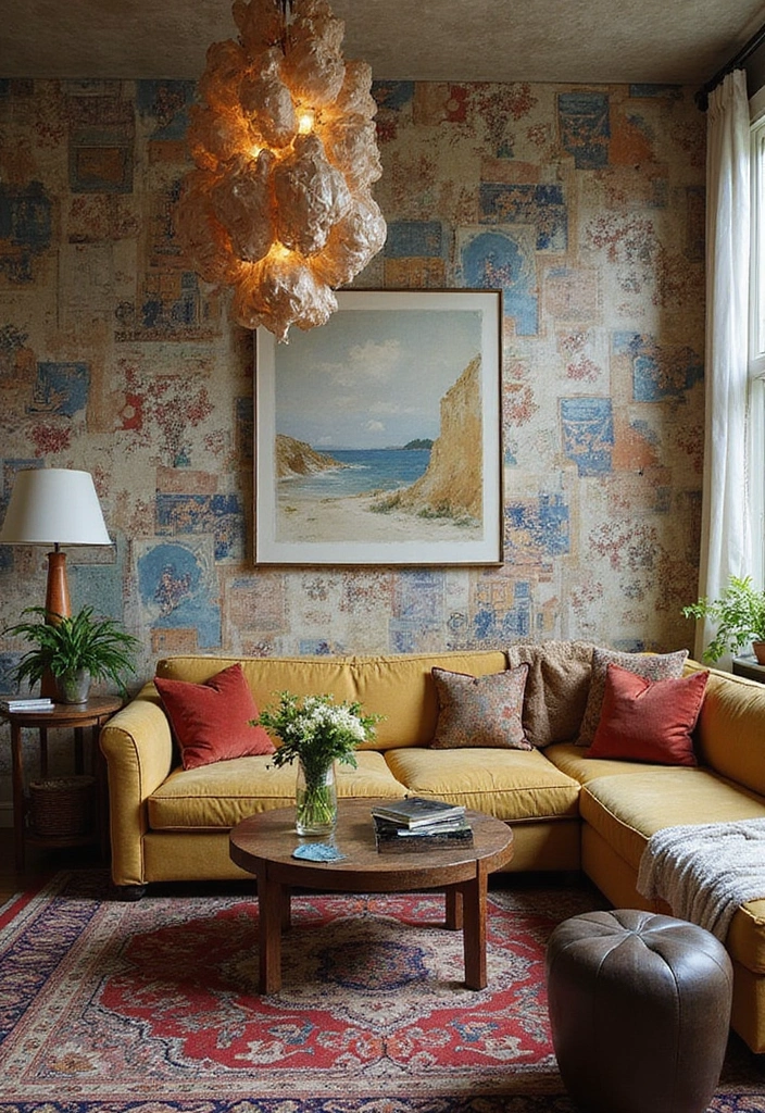 29 Wallpaper Living Room Accent Wall Ideas That Add Character - 29. Layered Patterns