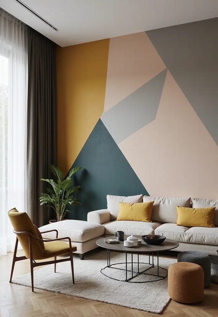 29 Wallpaper Living Room Accent Wall Ideas That Add Character - 3. Geometric Bliss