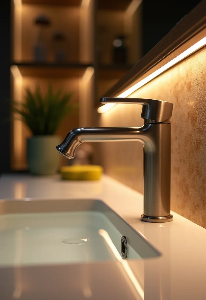 12 Brushed Nickel Bathroom Faucet Ideas for a Sustainable Home - 11. Layered Lighting Effects