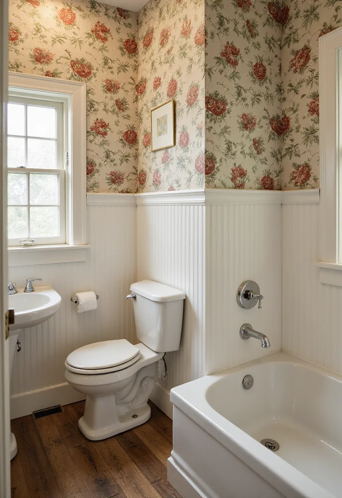 14 Antique Vanity Bathroom Ideas With Vintage Appeal - 12. Vintage-inspired Wall Treatments