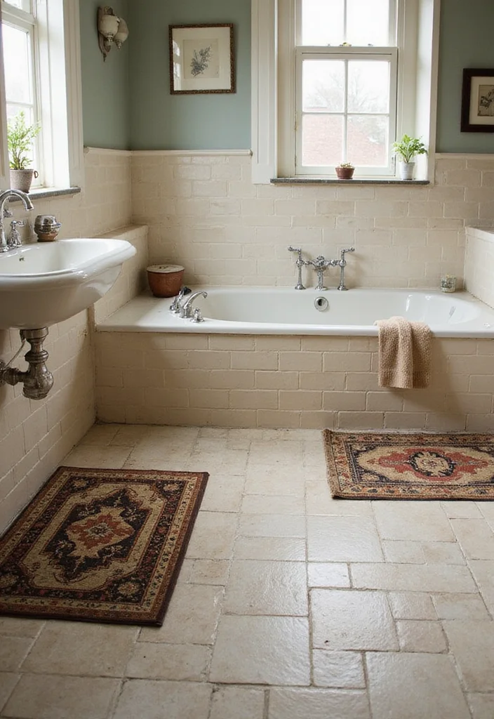 14 Antique Vanity Bathroom Ideas With Vintage Appeal - 13. Timeless Flooring Choices