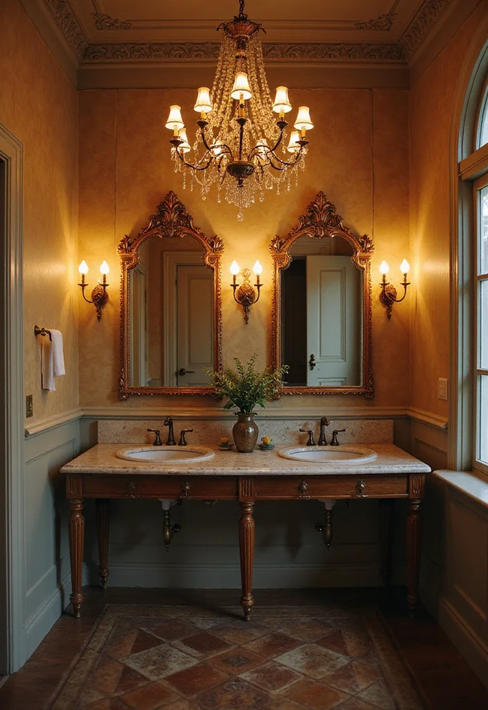14 Antique Vanity Bathroom Ideas With Vintage Appeal - 9. Antique Bathroom Lighting Fixtures