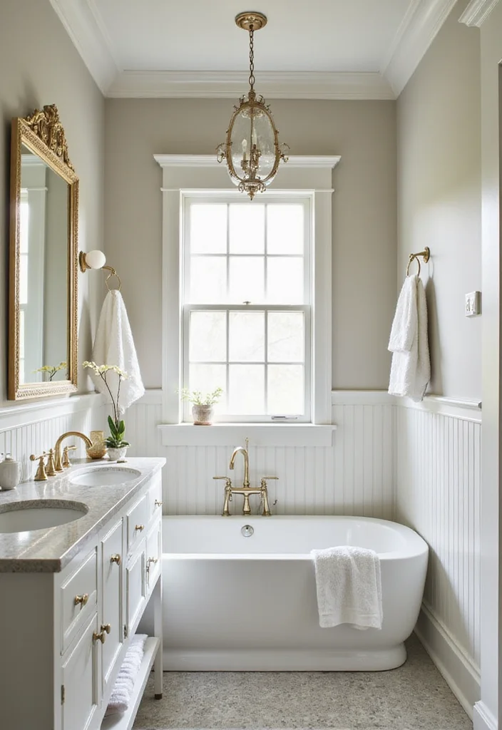 14 Bathroom Beadboard Ideas For Classic Cottage Style - 11. Decorative Molding Above Beadboard