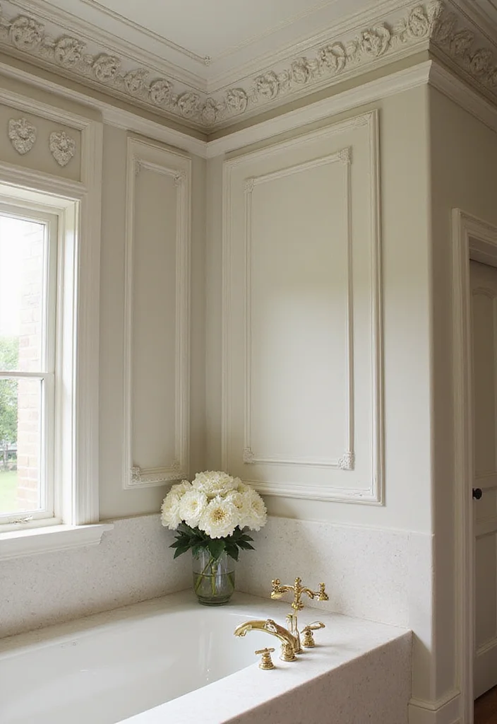 14 Bathroom Crown Molding Ideas For Elegant Detail - 12. Crown Molding with Intricate Carvings