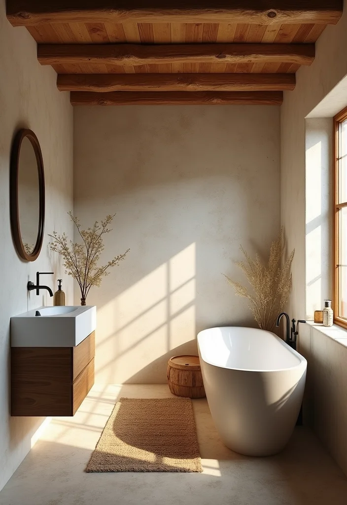 14 Bathroom Crown Molding Ideas For Elegant Detail - 4. Rustic Wood Crown Molding