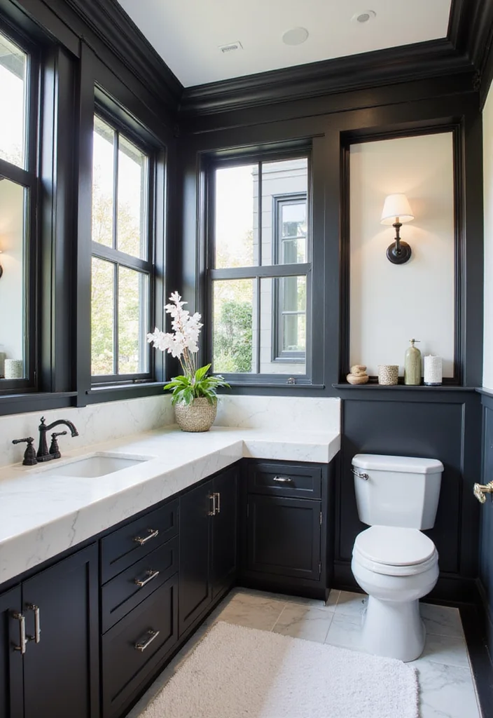 14 Bathroom Crown Molding Ideas For Elegant Detail - 5. Bold Black Crown Molding