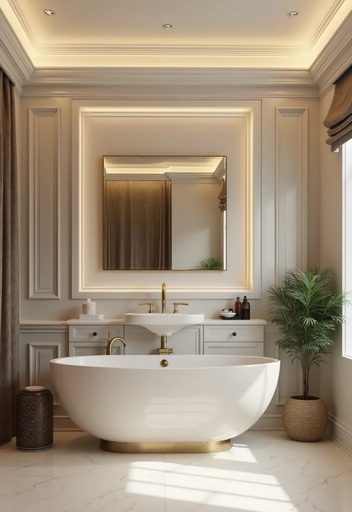 14 Bathroom Crown Molding Ideas For Elegant Detail - 6. Crown Molding with LED Lighting