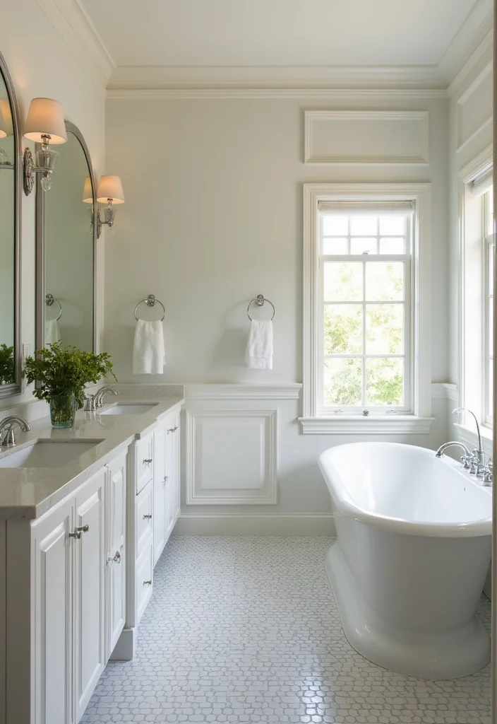 14 Bathroom Crown Molding Ideas For Elegant Detail - 9. Crown Molding with Wainscoting