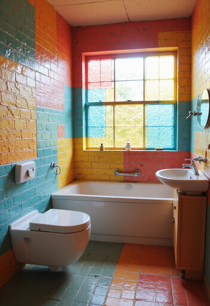 14 Bathroom Half Wall Ideas That Add Character - 12. Colorful Glass Bricks