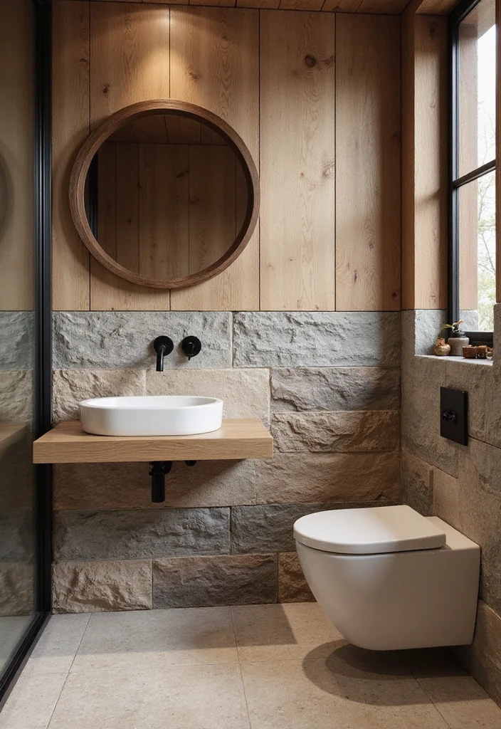 14 Bathroom Half Wall Ideas That Add Character - 14. Layered Textures