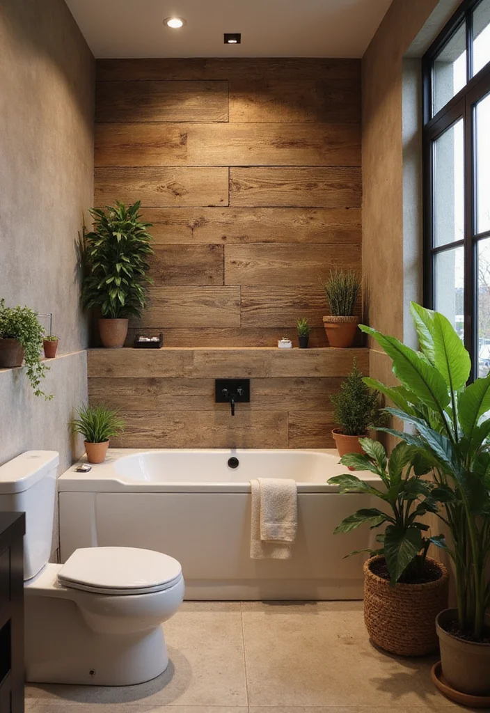 14 Bathroom Half Wall Ideas That Add Character - 2. Rustic Wood Paneling