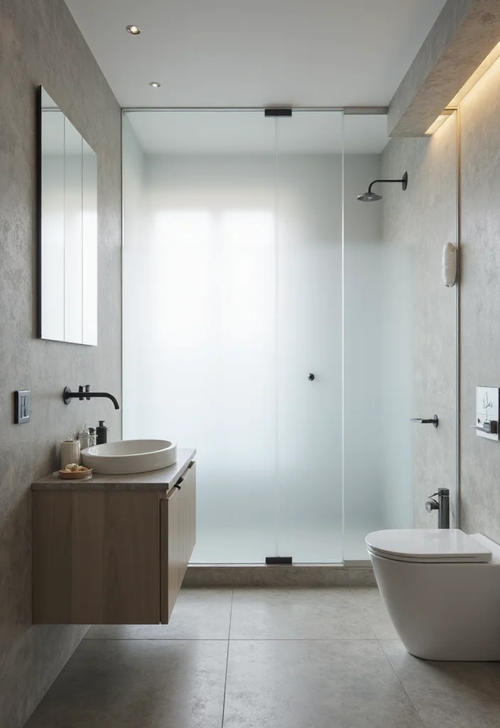 14 Bathroom Half Wall Ideas That Add Character - 4. Frosted Glass Panels