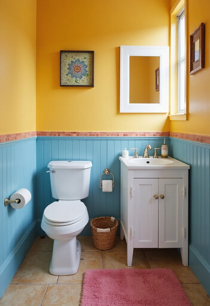 14 Bathroom Half Wall Ideas That Add Character - 5. Bold Paint Choices