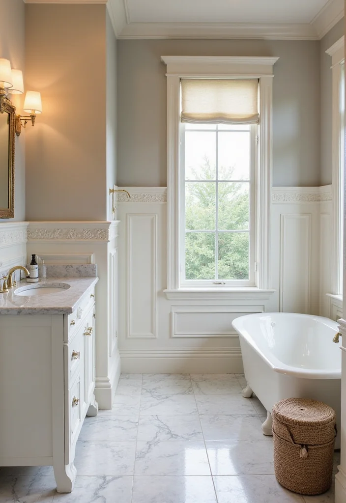 14 Bathroom Half Wall Ideas That Add Character - 6. Decorative Molding