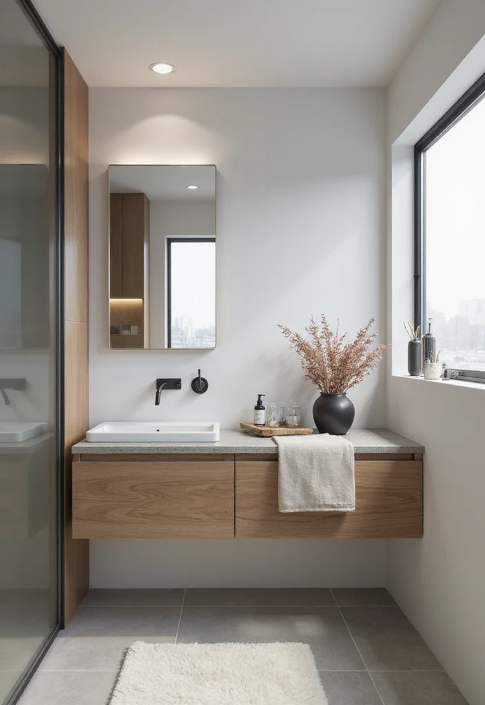 14 Bathroom Half Wall Ideas That Add Character - 8. Floating Vanities