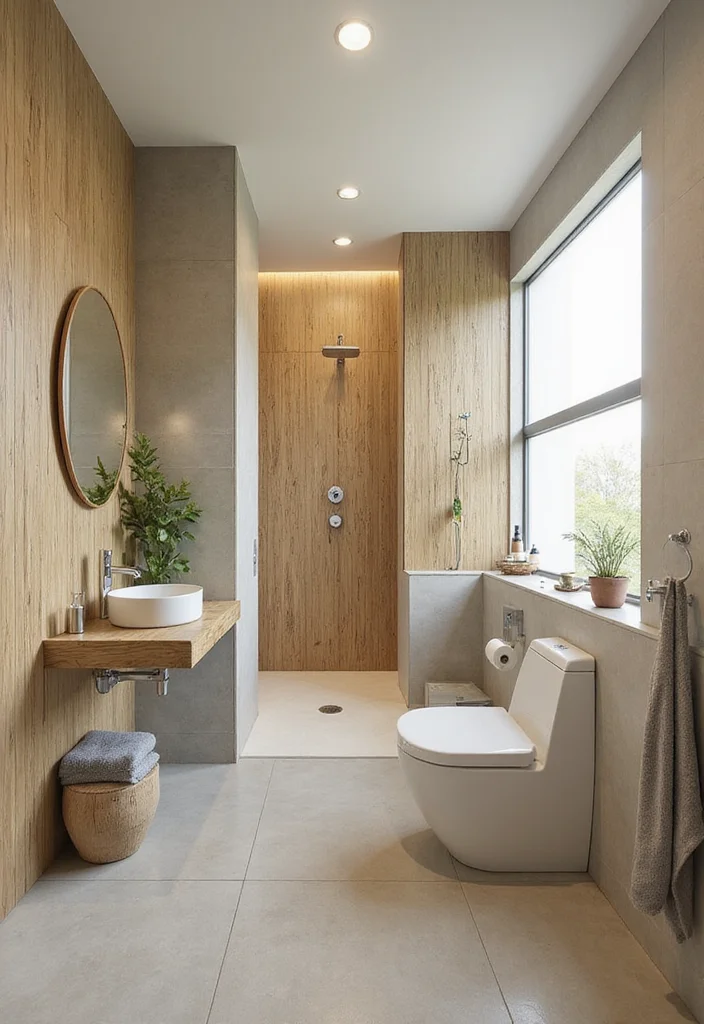14 Bathroom Half Wall Ideas That Add Character - 9. Eco-Friendly Materials