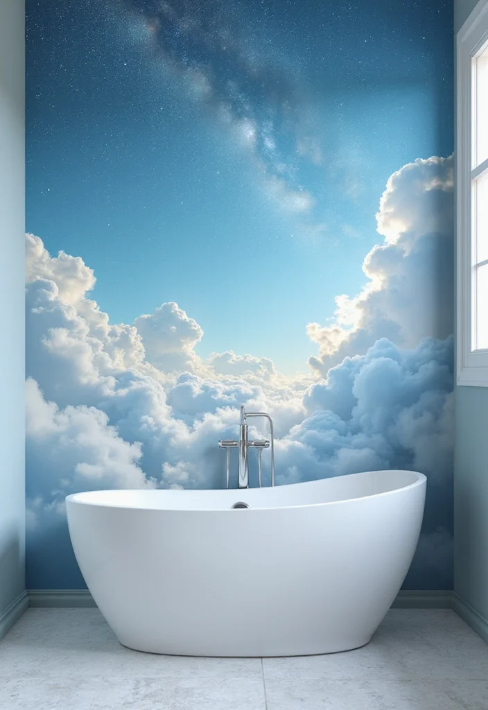 14 Bathroom Mural Ideas With Artistic Impact - 12. Ethereal Skies
