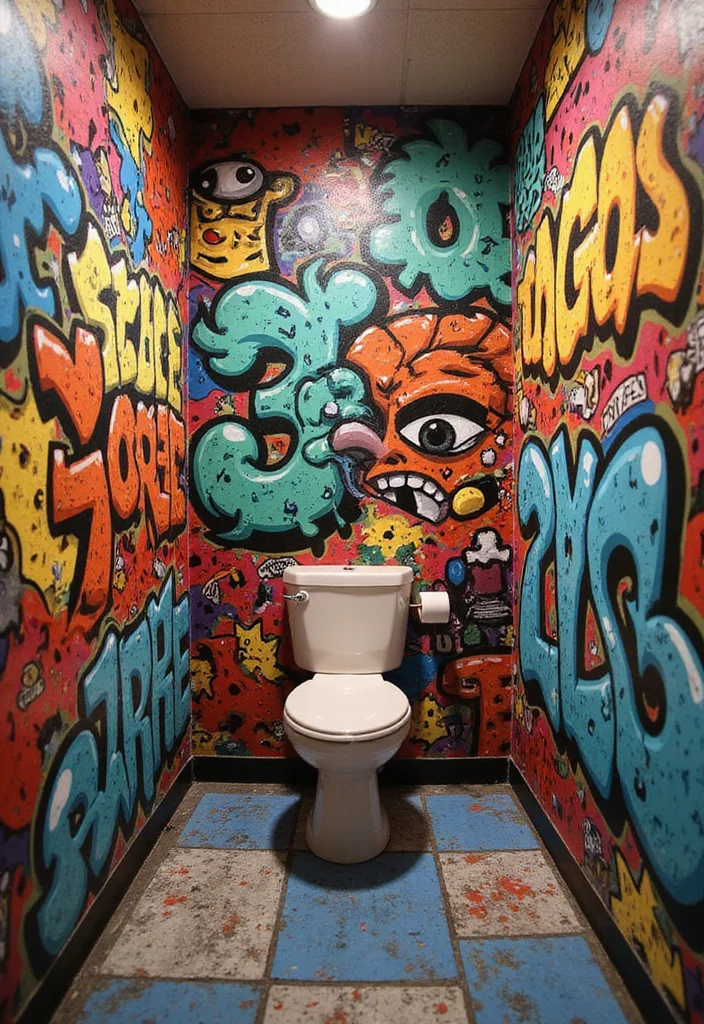 14 Bathroom Mural Ideas With Artistic Impact - 14. Eco-Friendly Graffiti