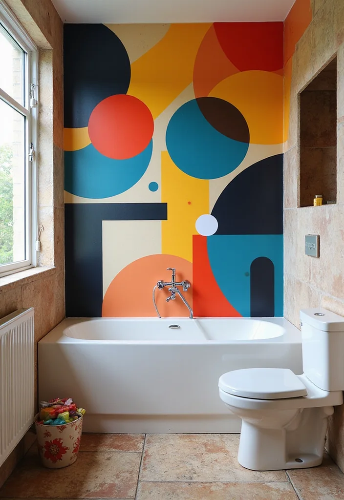 14 Bathroom Mural Ideas With Artistic Impact - 3. Abstract Artistry