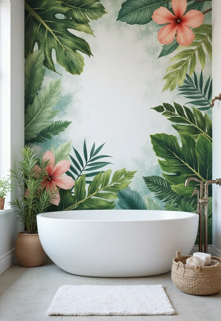 14 Bathroom Mural Ideas With Artistic Impact - 9. Modern Botanical