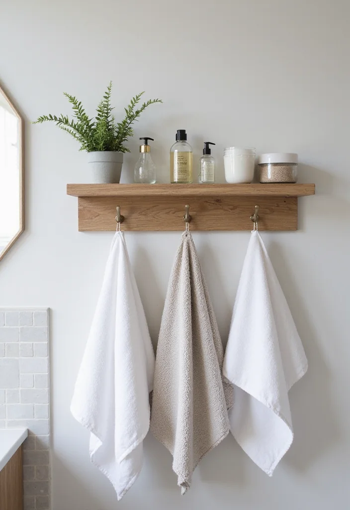 14 Bathroom Standing Shelf Ideas For Extra Storage - 9. Floating Shelf with Hooks