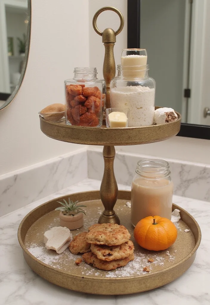14 Bathroom Tiered Tray Decor Ideas For Cute Organisation - 11. Creative Arrangements