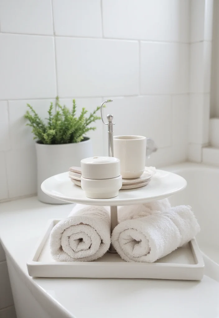 14 Bathroom Tiered Tray Decor Ideas For Cute Organisation - 3. Minimalist Elegance
