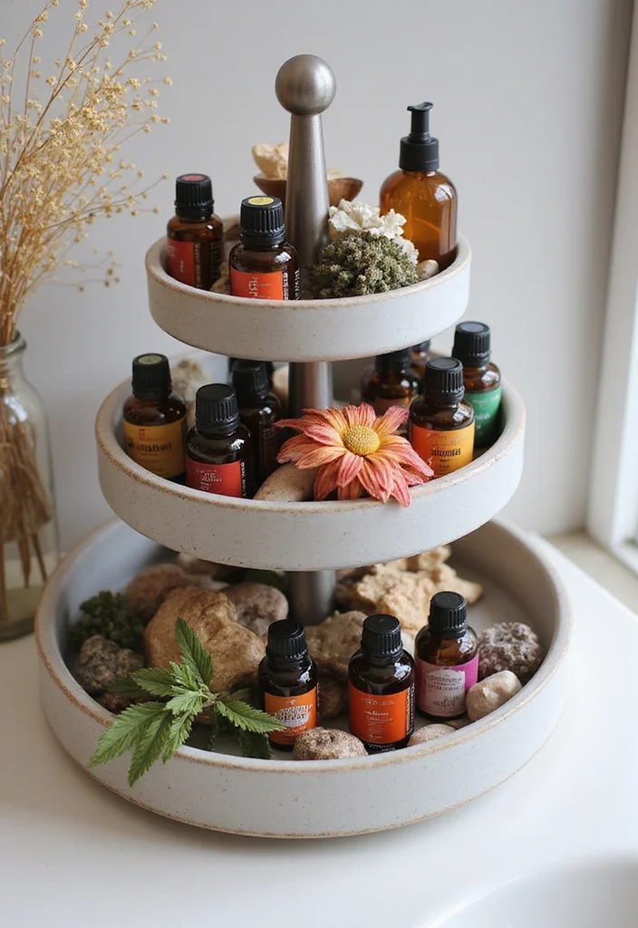 14 Bathroom Tiered Tray Decor Ideas For Cute Organisation - 7. Essential Oils and Aromatherapy