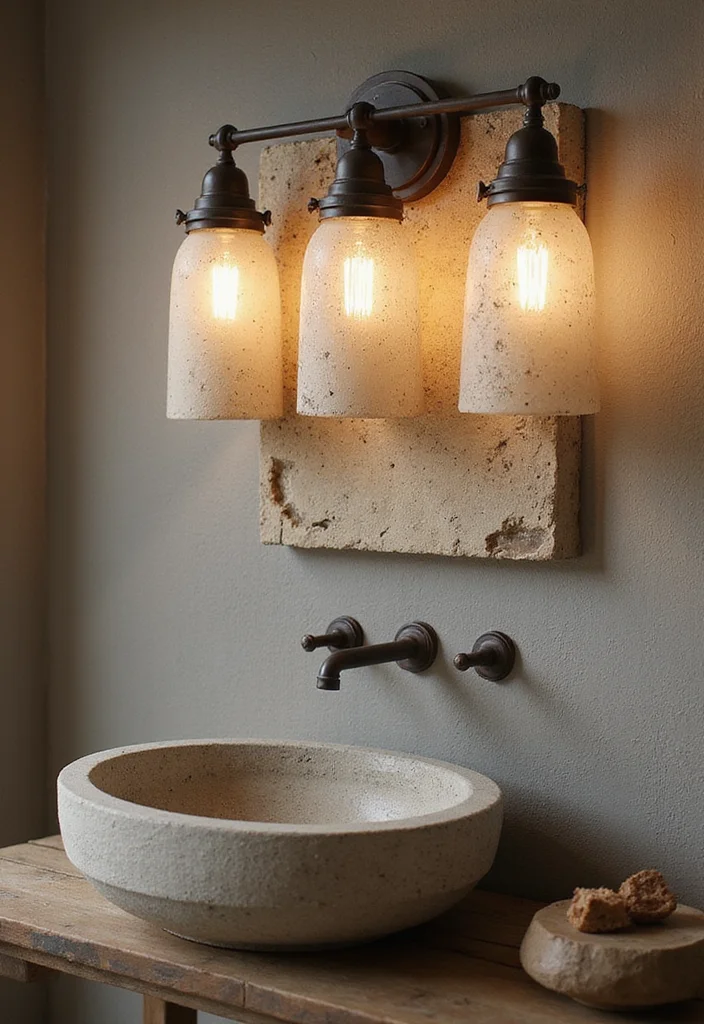 14 Bathroom Vanity Lighting Ideas That Brighten Your Space - 11. Stone or Concrete Fixtures