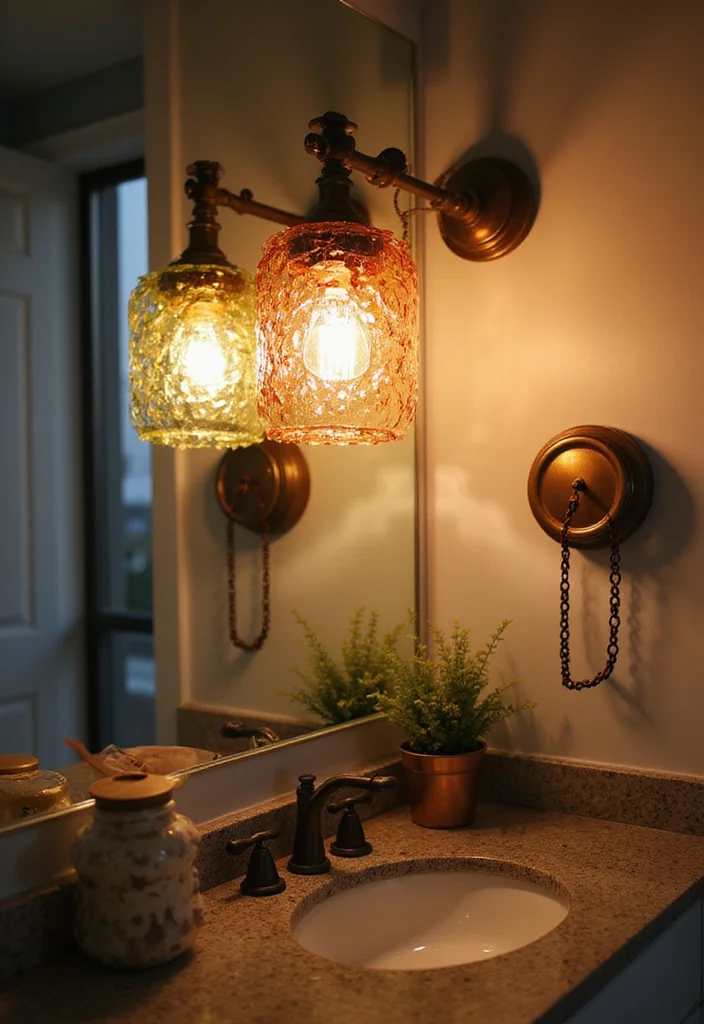 14 Bathroom Vanity Lighting Ideas That Brighten Your Space - 4. Recycled Glass Light Fixtures