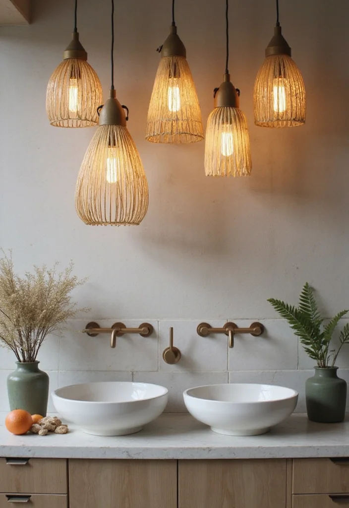 14 Bathroom Vanity Lighting Ideas That Brighten Your Space - 8. Nature-Inspired Pendant Lights