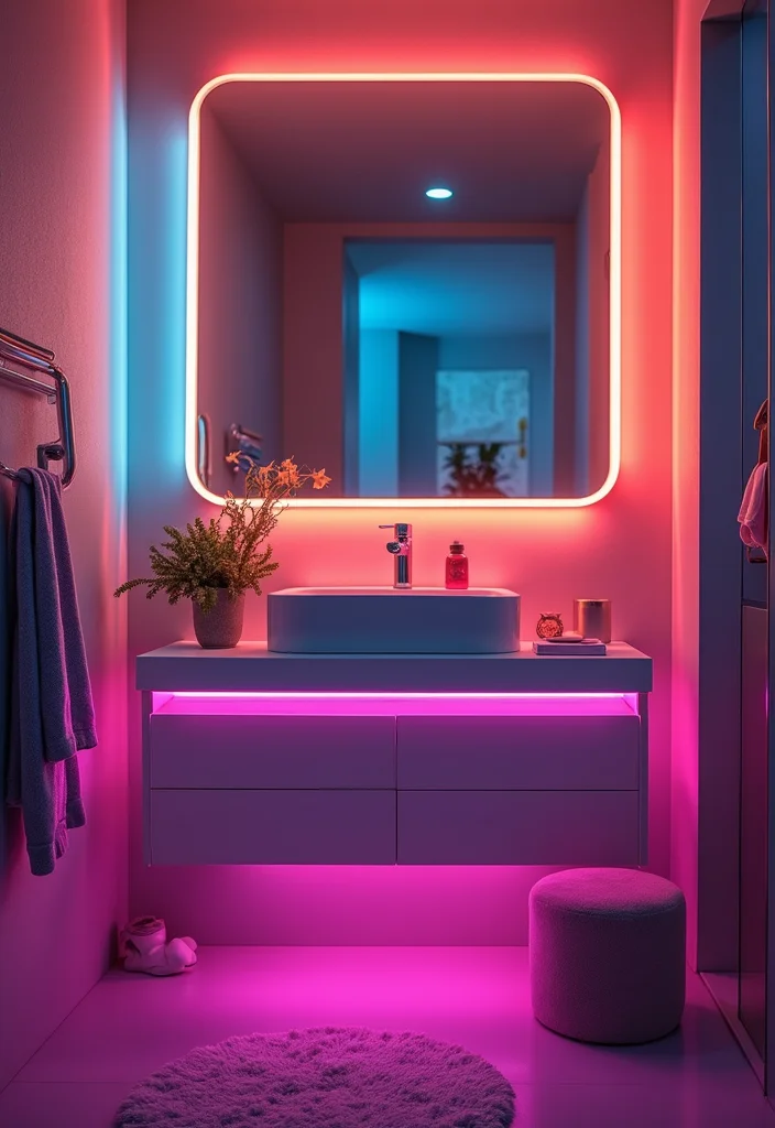 14 Bathroom Vanity Lighting Ideas That Brighten Your Space - 9. Colorful LED Strips