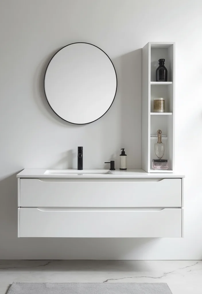 14 Bathroom Vanity With Tower Ideas For Extra Storage - 1. Minimalist White Vanity with Tower