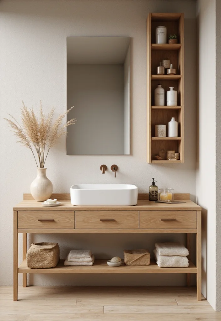 14 Bathroom Vanity With Tower Ideas For Extra Storage - 11. Zen-Inspired Vanity with Tower