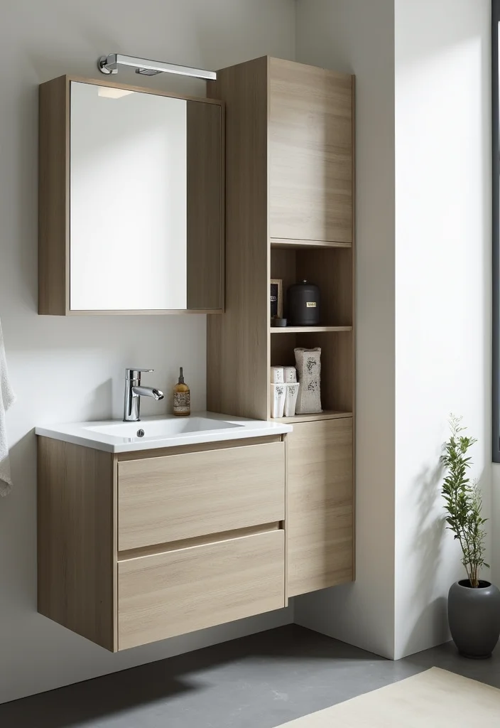 14 Bathroom Vanity With Tower Ideas For Extra Storage - 3. Compact Vanity with Corner Tower