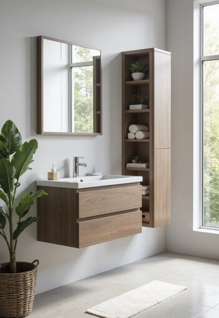 14 Bathroom Vanity With Tower Ideas For Extra Storage - 5. Contemporary Floating Vanity with Tower